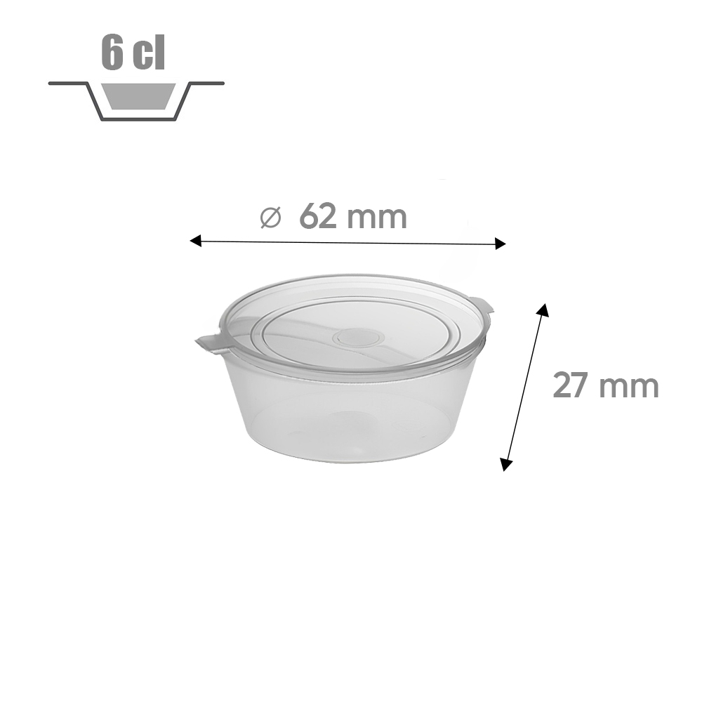 Pot à sauce 60 ml avec couvercle à charnière en plastique PP